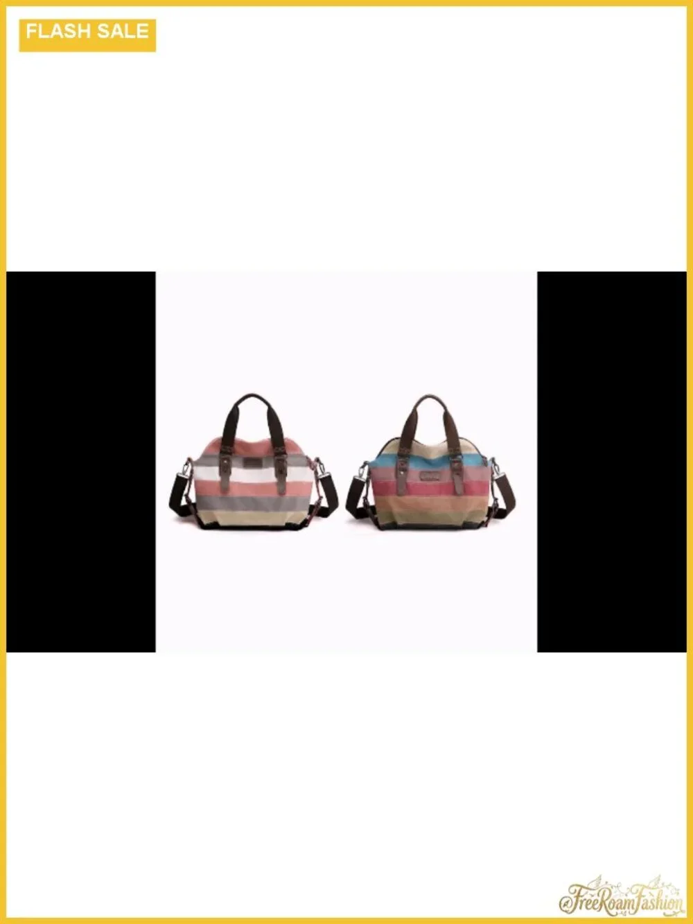 Cotton Canvas Crossbody Shoulder Bag Multi-Color Striped Lattice Handbag Tote
